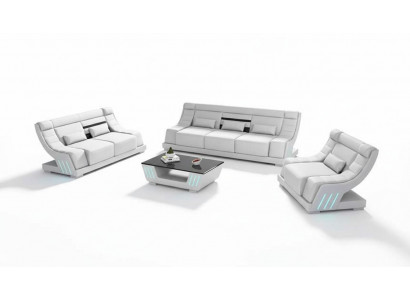 Luxury Sofa Set Complete Couch Set White Faux Leather Sofa 321