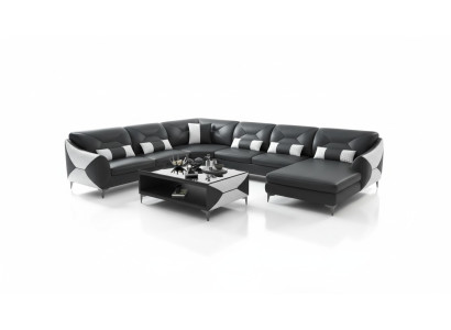 Large living landscape sofa U-shaped corner sofa leather sofa black faux leather