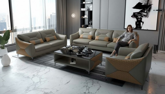 Sofa Set Couch Set 321 Seater Leather Sofa Couch Gray