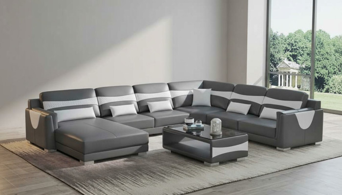Large sectional U-shaped sofa, corner sofa, leather sofa, gray faux leather, new