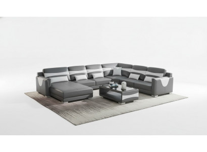 Large sectional U-shaped sofa, corner sofa, leather sofa, gray faux leather, new