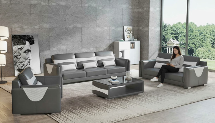 Luxury Sofa Set Complete Couch Set Grey Faux Leather Sofa 321