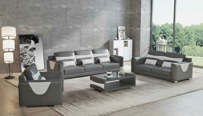 Luxury Sofa Set Complete Couch Set Grey Faux Leather Sofa 321