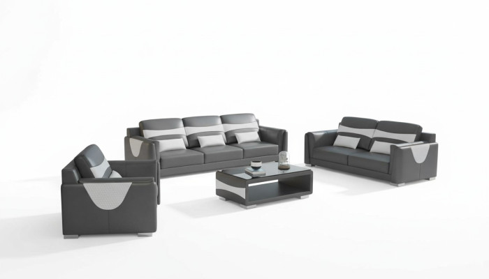 Luxury Sofa Set Complete Couch Set Grey Faux Leather Sofa 321