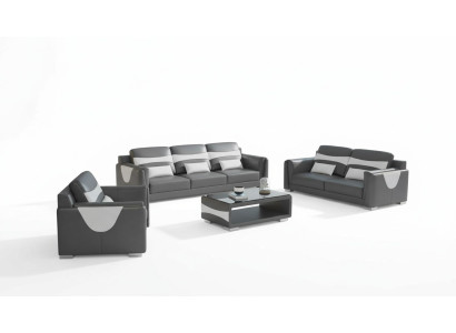 Luxury Sofa Set Complete Couch Set Grey Faux Leather Sofa 321