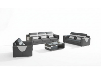 Luxury Sofa Set Complete Couch Set Grey Faux Leather Sofa 321
