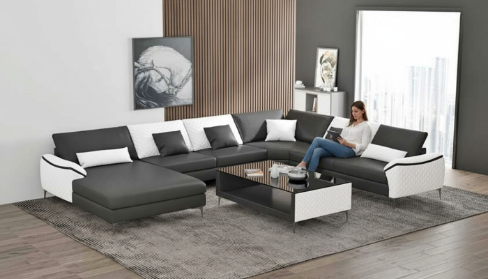 Living area couches leather sofa corner sofa U shape black sofa large new
