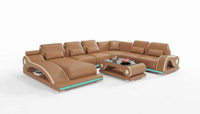 XXL Living Room Sofa U-Shape Large Corner Sofa Leather Sofa Brown Sofas New