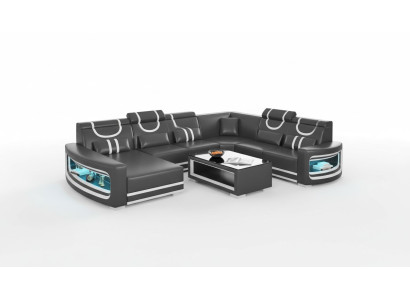 Living landscape couches leather sofa corner sofa U-shape black sofa large new