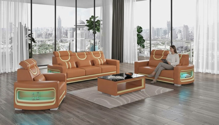 Luxury Sofa Set Complete Brown Faux Leather Couch Set 321