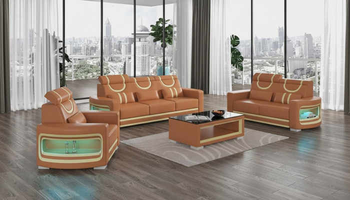 Luxury Sofa Set Complete Brown Faux Leather Couch Set 321