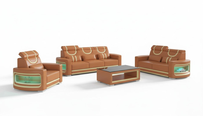 Luxury Sofa Set Complete Brown Faux Leather Couch Set 321