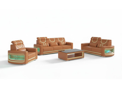 Luxury Sofa Set Complete Brown Faux Leather Couch Set 321