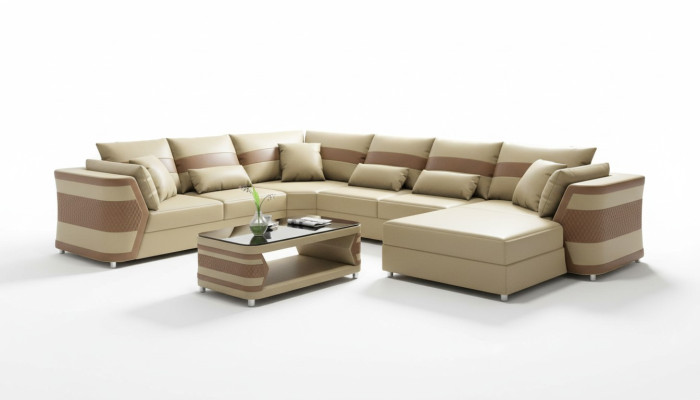 XXL living area sofa U shape large corner sofa leather sofa beige sofas couches