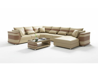 XXL living area sofa U shape large corner sofa leather sofa beige sofas couches