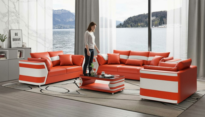 Red sofa suite leather sofa complete 3-piece sofa set