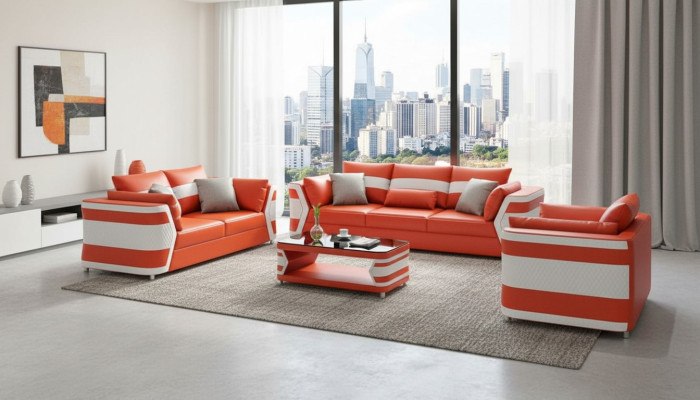 Red sofa suite leather sofa complete 3-piece sofa set