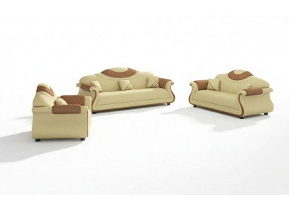 Complete sofa set 3-piece sofas leather sofas brown