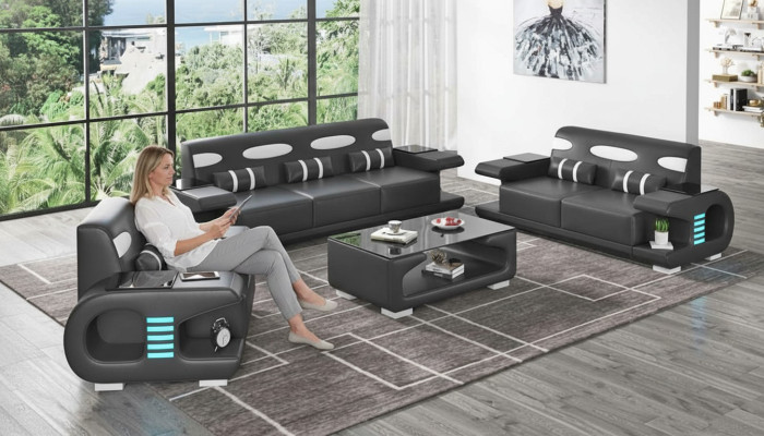 Couch set sofa set leather sofas sofa complete 3-piece black set