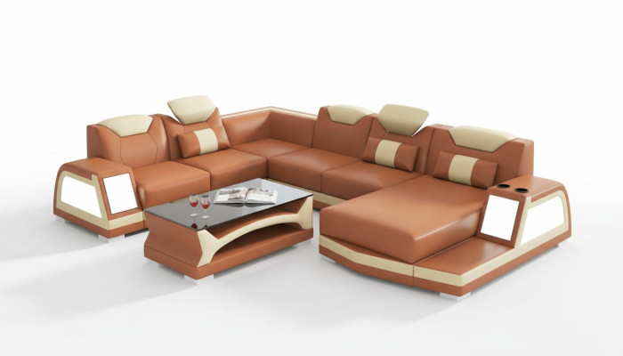 Modern sectional sofa U-shape large leather sofa brown sofas