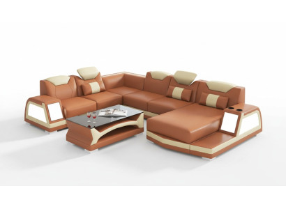 Modern sectional sofa U-shape large leather sofa brown sofas