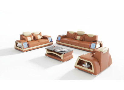 Complete sofa set leather sofas couch set sofa 3-piece sofas brown