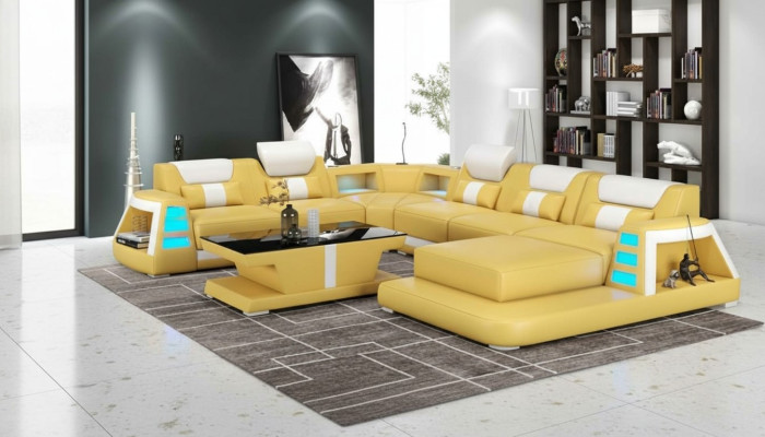 Couch Contemporary U-Shaped Corner Sofa Yellow Living Landscape Leather Sofa Sofa