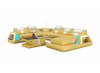 Couch Contemporary U-Shaped Corner Sofa Yellow Living Landscape Leather Sofa Sofa