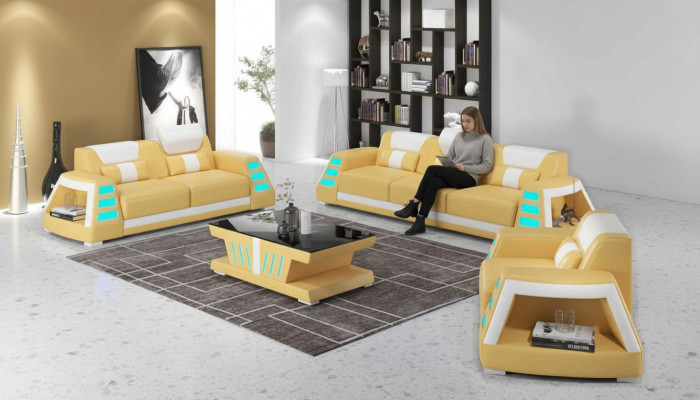 Couch set Sofa set Leather sofas Sofa Complete 3-piece Yellow Set Sofas