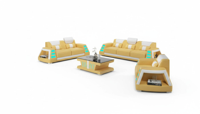 Couch set Sofa set Leather sofas Sofa Complete 3-piece Yellow Set Sofas