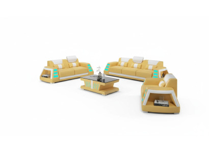 Couch set Sofa set Leather sofas Sofa Complete 3-piece Yellow Set Sofas