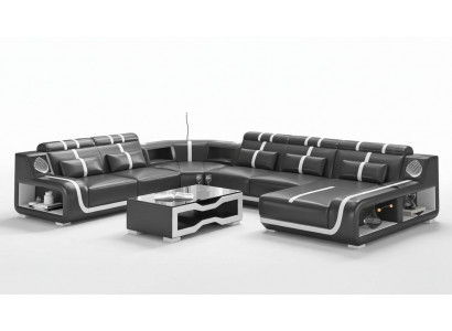 XXL living landscape sofa U-shape large corner sofa leather sofa black sofas