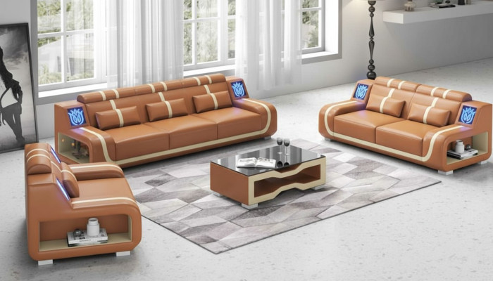 Living room complete leather sofas couch set brown 3-piece set