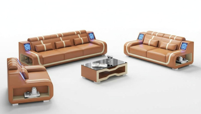 Living room complete leather sofas couch set brown 3-piece set