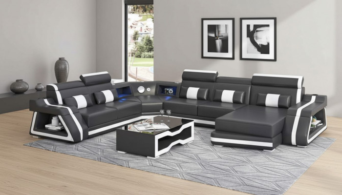 Large corner sofa living landscape XXL sofa U-shaped leather sofa black sofas