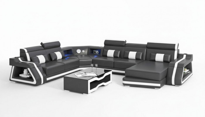 Large corner sofa living landscape XXL sofa U-shaped leather sofa black sofas