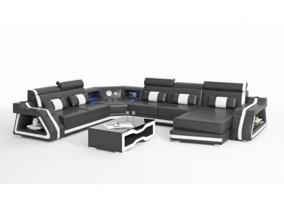 Large corner sofa living landscape XXL sofa U-shaped leather sofa black sofas
