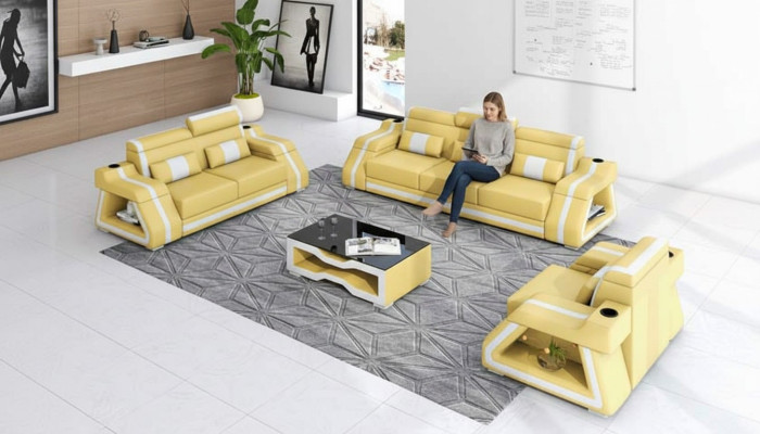 Leather Sofas Complete Couch Set Sofa Set Sofa 3-piece Sofas Yellow