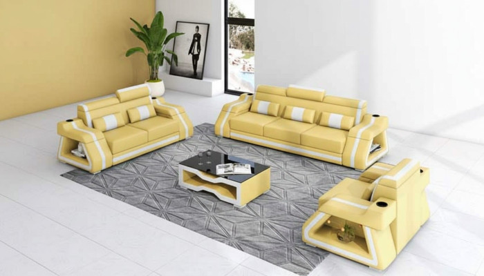 Leather Sofas Complete Couch Set Sofa Set Sofa 3-piece Sofas Yellow