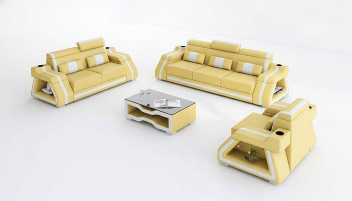 Leather Sofas Complete Couch Set Sofa Set Sofa 3-piece Sofas Yellow