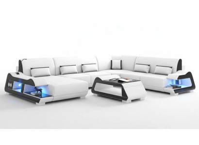 Large Sofa Living Landscape XXL U-shape Corner Sofa Leather Sofa White Sofas