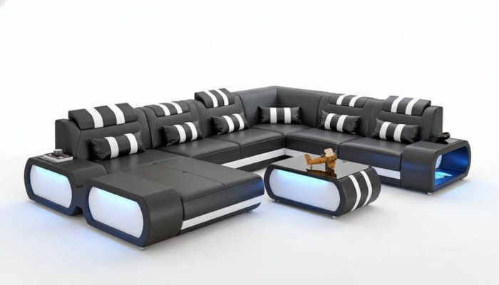 Modern XXL U-Shaped Large Corner Sofa Leather Sofa Black Faux Leather