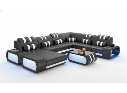 Modern XXL U-Shaped Large Corner Sofa Leather Sofa Black Faux Leather