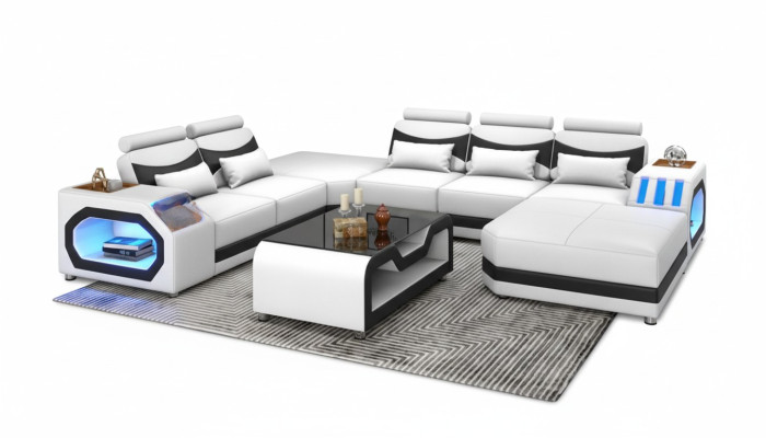 Large Living Landscape Sofa XXL U-Shaped Corner Sofa Leather Sofa White Sofas