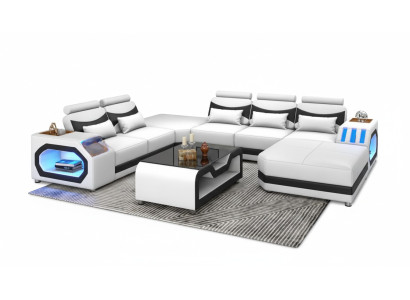 Large Living Landscape Sofa XXL U-Shaped Corner Sofa Leather Sofa White Sofas