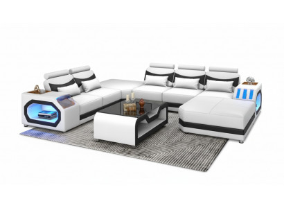 Large Living Landscape Sofa XXL U-Shaped Corner Sofa Leather Sofa White Sofas