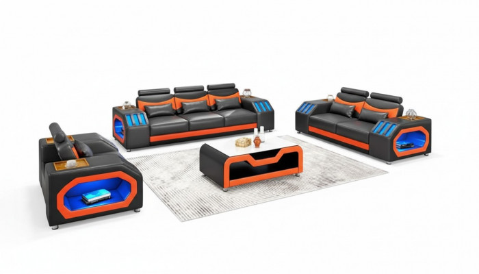 Sofa set two-seater leather sofas armchair three-seater 3-piece black set