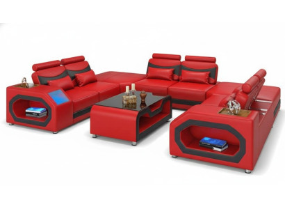 Design living landscape large sofa XXL U shape corner sofa leather sofa red LED
