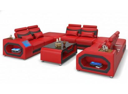 Design living landscape large sofa XXL U shape corner sofa leather sofa red LED