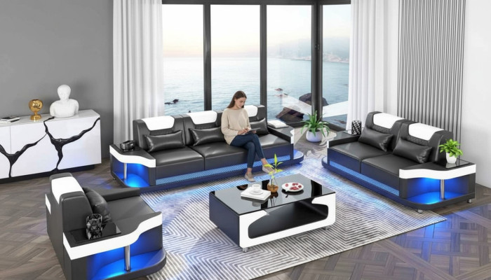 Couch set sofa set leather sofas sofa complete 3-piece black set